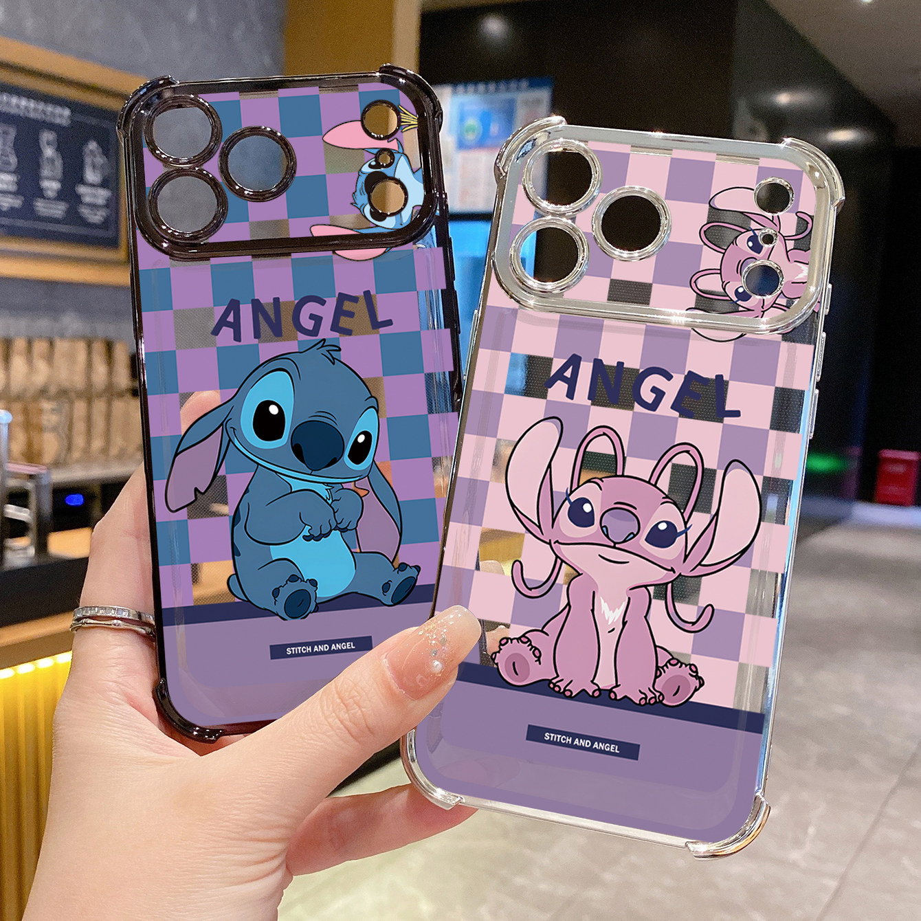 for iPhone 17 Pro Max 16 15 14 Plus Plating Phone Case Shockproof Cover Angel Stitch Cute Couple