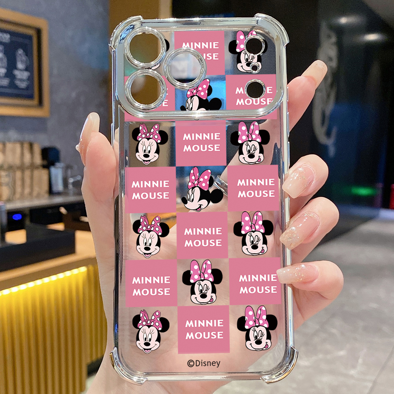 for iPhone 17 Pro Max 16 15 14 Plus Plating Phone Case Shockproof Cover Funny Face Mickey Minnie Plaid