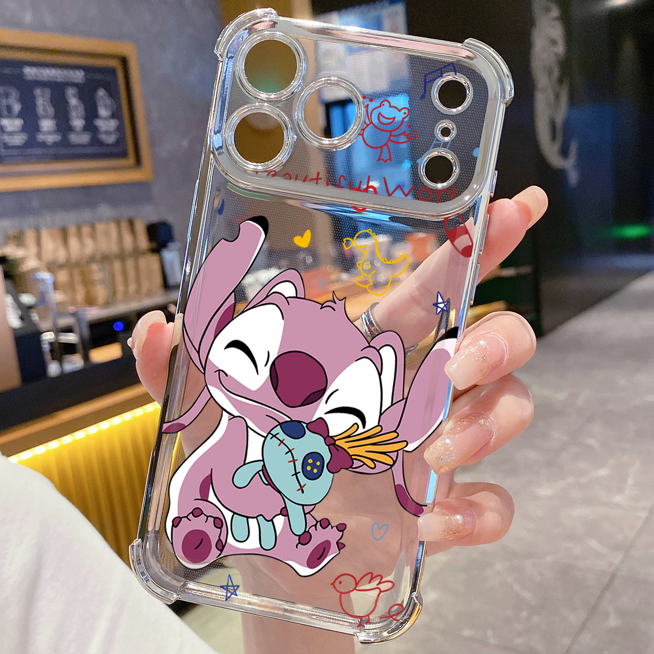 for iPhone 17 Pro Max 16 15 14 Plus Plating Phone Case Shockproof Cover Lovely Couple Stitch