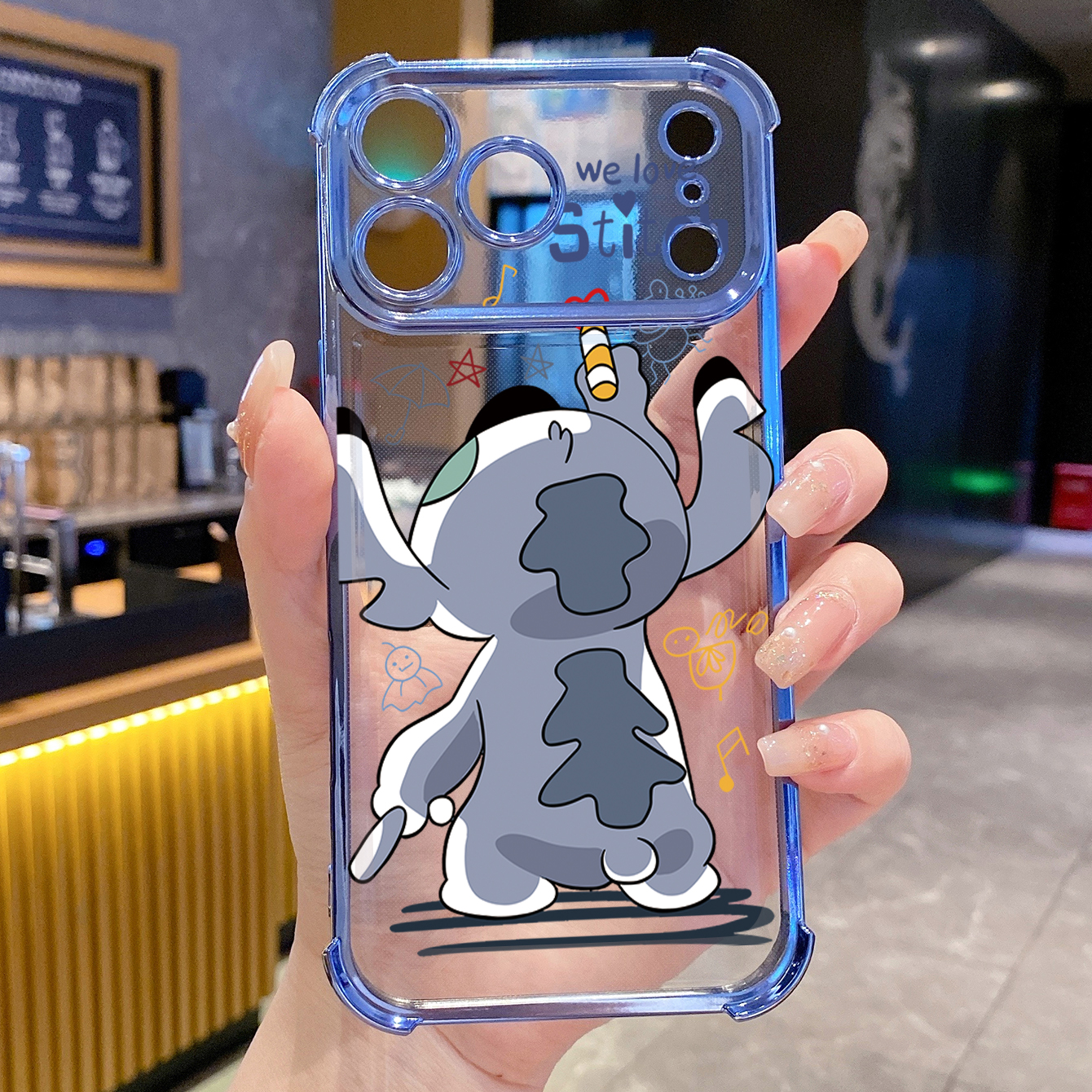 for iPhone 17 Pro Max 16 15 14 Plus Plating Phone Case Shockproof Cover Lovely Couple Stitch
