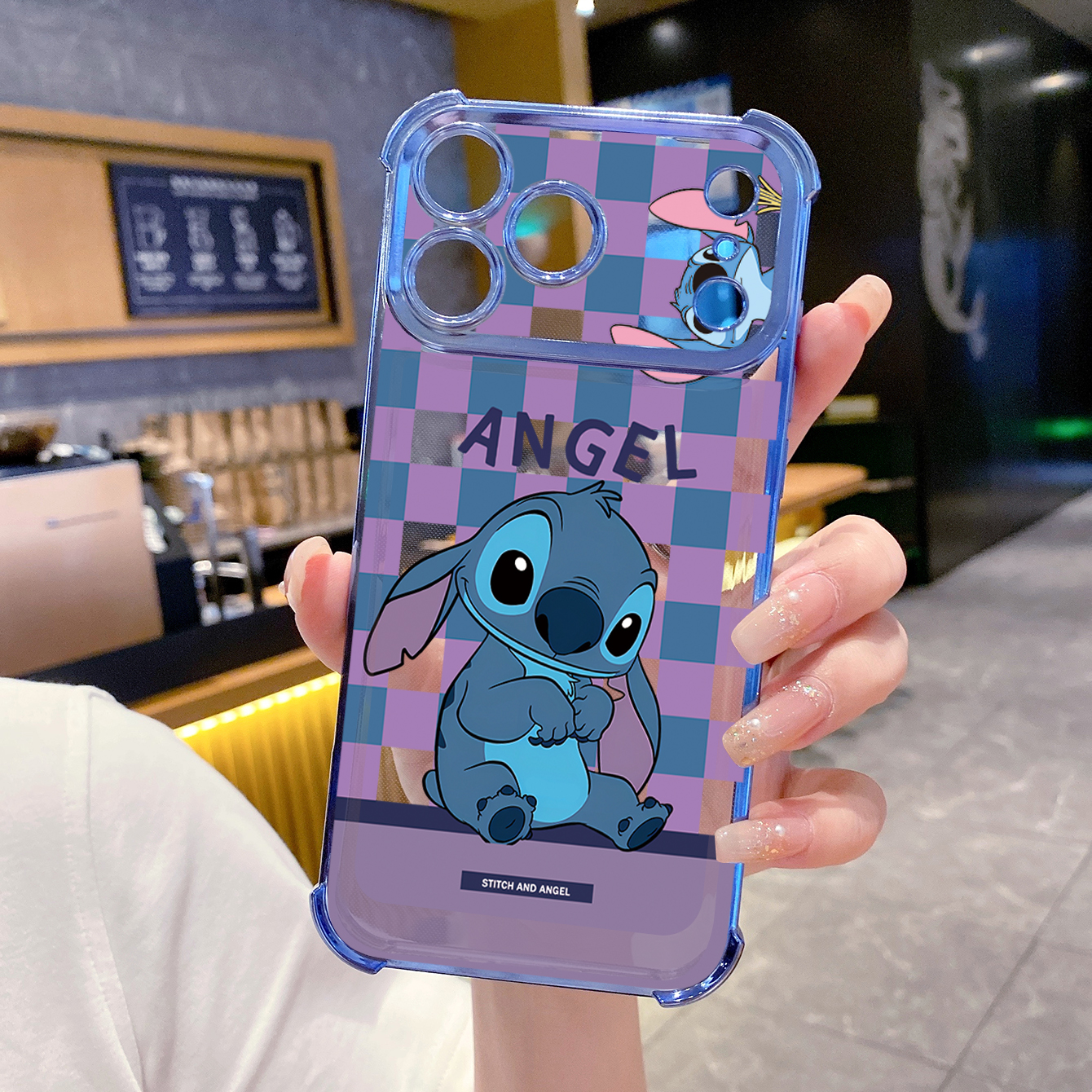 for iPhone 17 Pro Max 16 15 14 Plus Plating Phone Case Shockproof Cover Angel Stitch Cute Couple