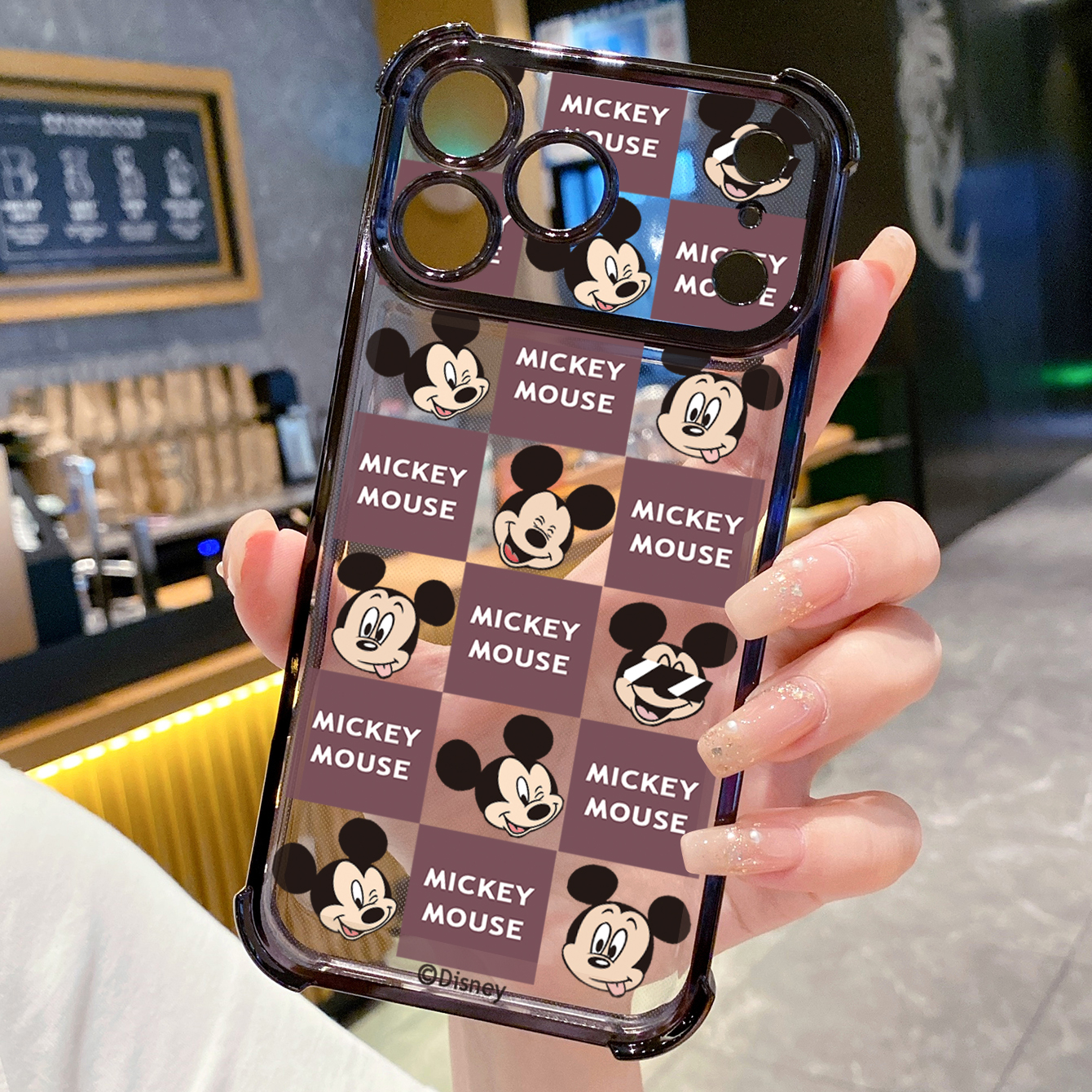 for iPhone 17 Pro Max 16 15 14 Plus Plating Phone Case Shockproof Cover Funny Face Mickey Minnie Plaid