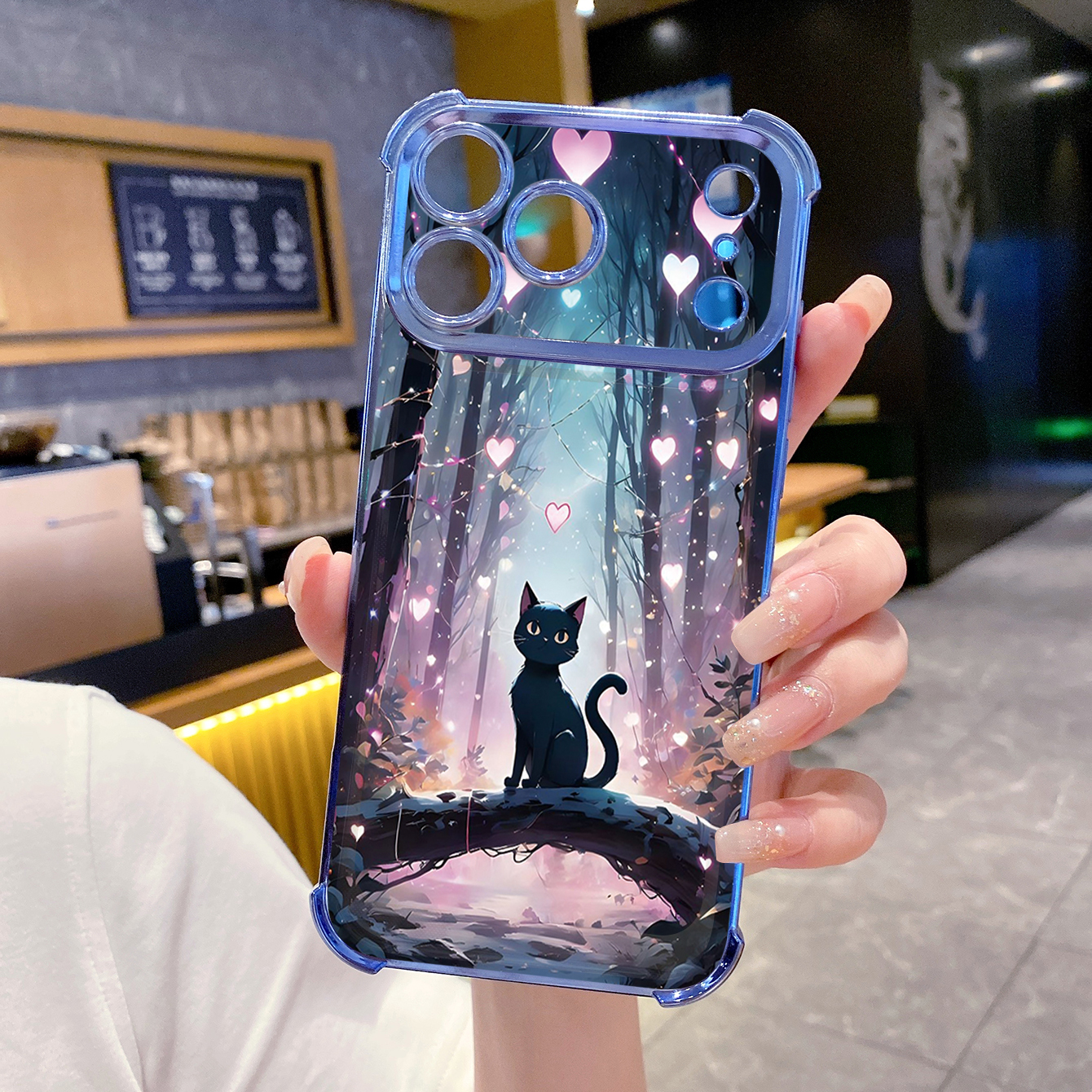 for iPhone 17 Pro Max 16 15 14 Plus Plating Phone Case Shockproof Cover Black Cat Heart Flower