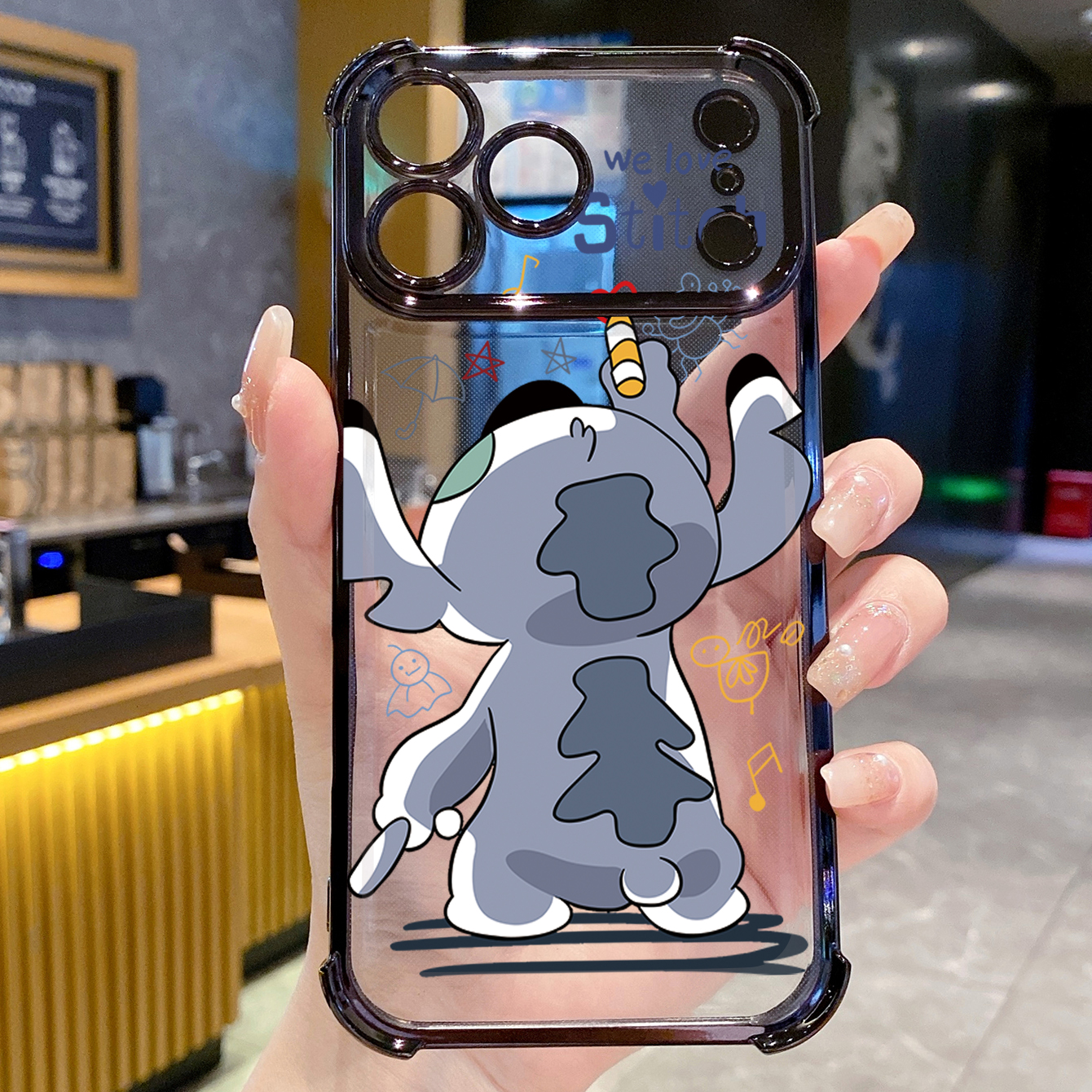 for iPhone 17 Pro Max 16 15 14 Plus Plating Phone Case Shockproof Cover Lovely Couple Stitch