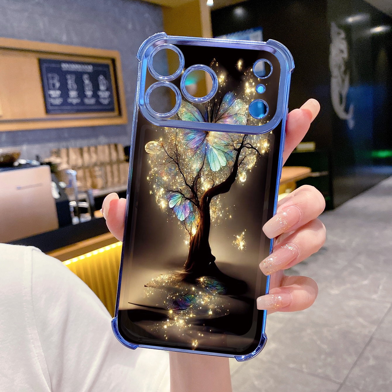 for iPhone 17 Pro Max 16 15 14 Plus Plating Phone Case Shockproof Cover Bling Butterfly Tree