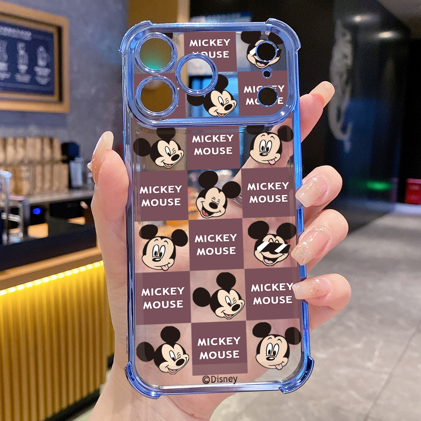 for iPhone 17 Pro Max 16 15 14 Plus Plating Phone Case Shockproof Cover Funny Face Mickey Minnie Plaid