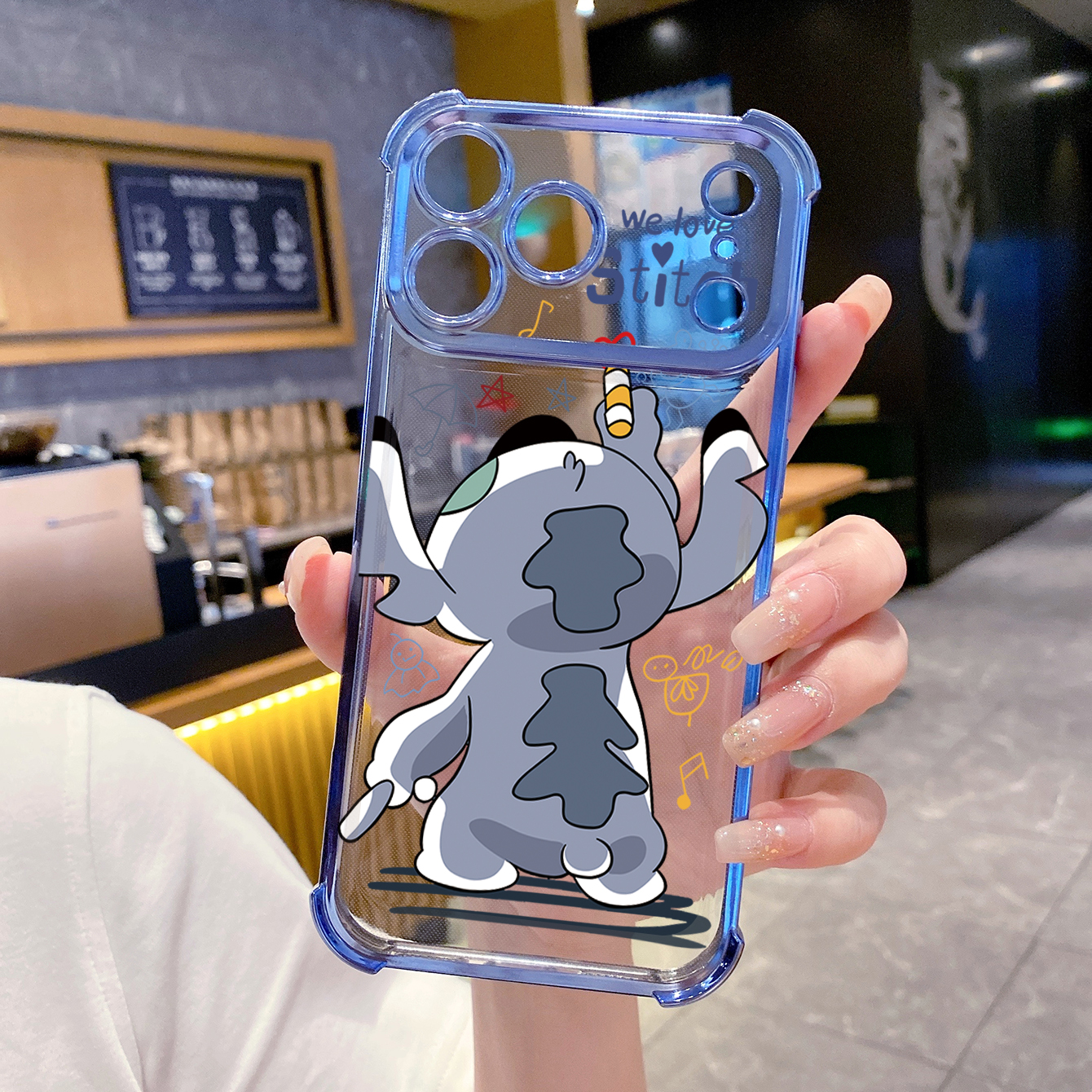 for iPhone 17 Pro Max 16 15 14 Plus Plating Phone Case Shockproof Cover Lovely Couple Stitch
