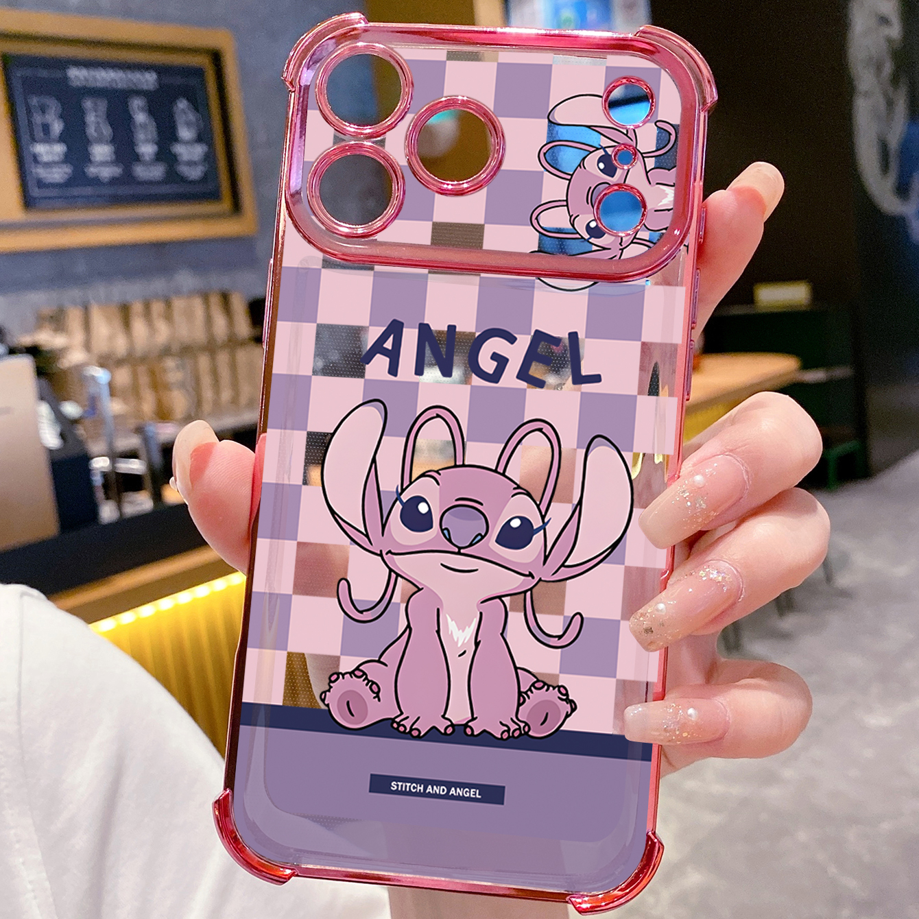 for iPhone 17 Pro Max 16 15 14 Plus Plating Phone Case Shockproof Cover Angel Stitch Cute Couple