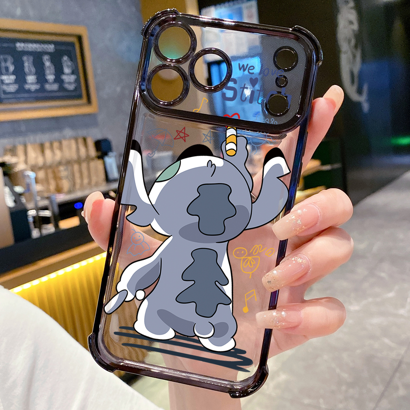 for iPhone 17 Pro Max 16 15 14 Plus Plating Phone Case Shockproof Cover Lovely Couple Stitch