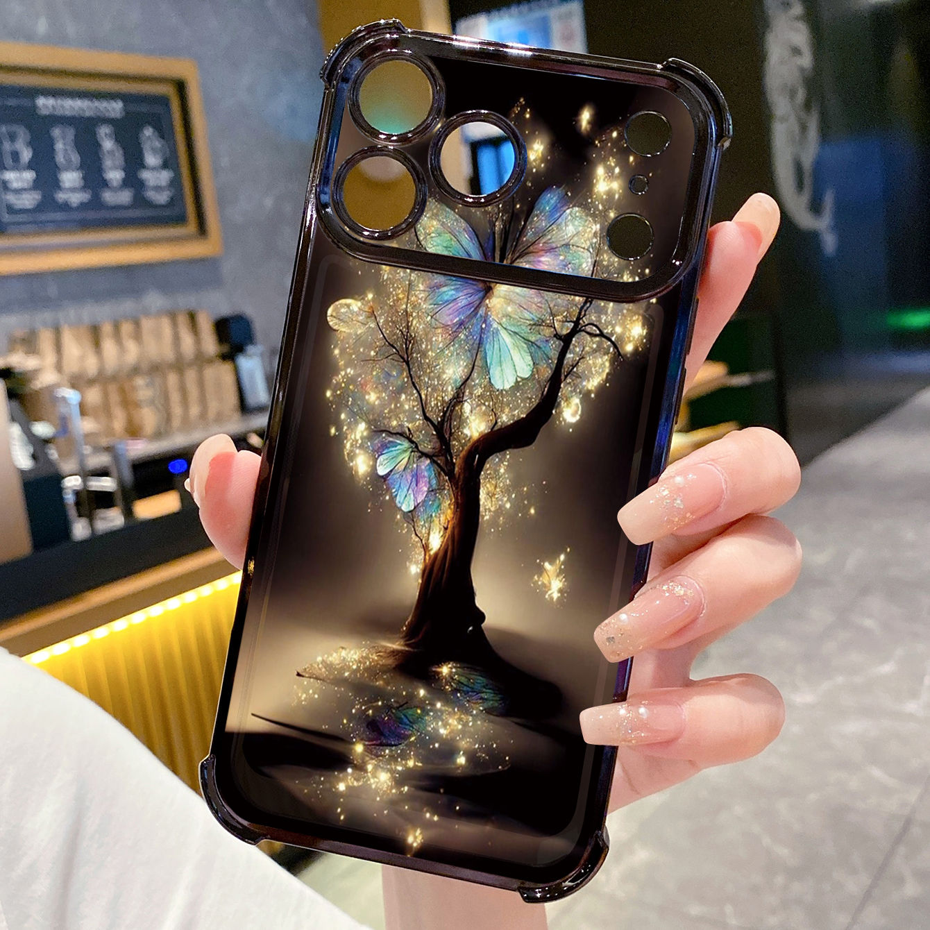 for iPhone 17 Pro Max 16 15 14 Plus Plating Phone Case Shockproof Cover Bling Butterfly Tree