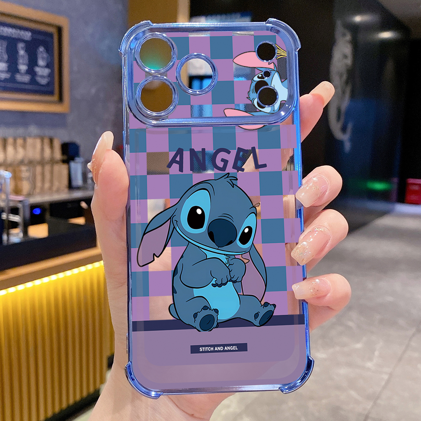 for iPhone 17 Pro Max 16 15 14 Plus Plating Phone Case Shockproof Cover Angel Stitch Cute Couple