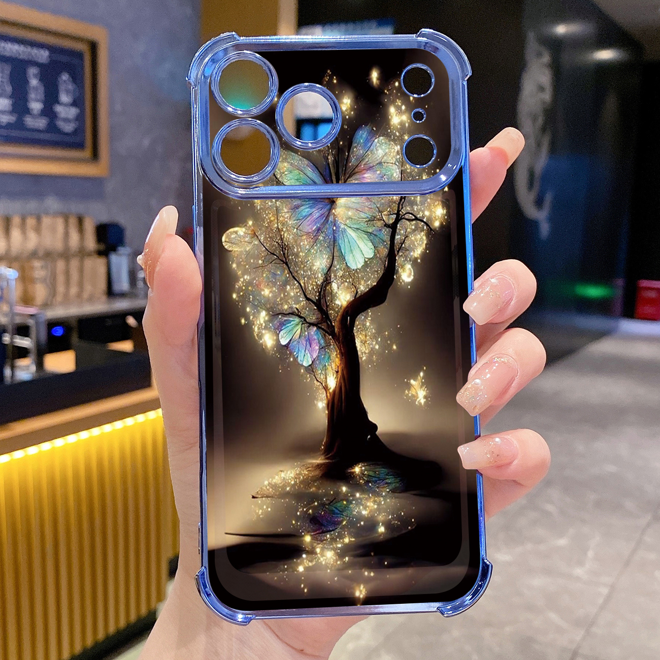 for iPhone 17 Pro Max 16 15 14 Plus Plating Phone Case Shockproof Cover Bling Butterfly Tree