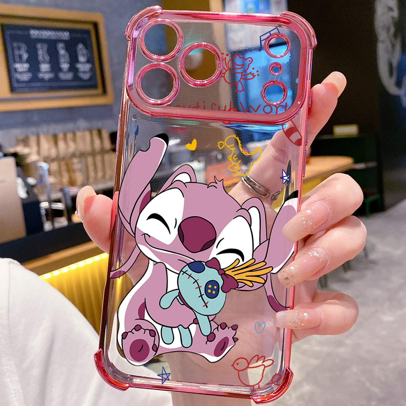 for iPhone 17 Pro Max 16 15 14 Plus Plating Phone Case Shockproof Cover Lovely Couple Stitch