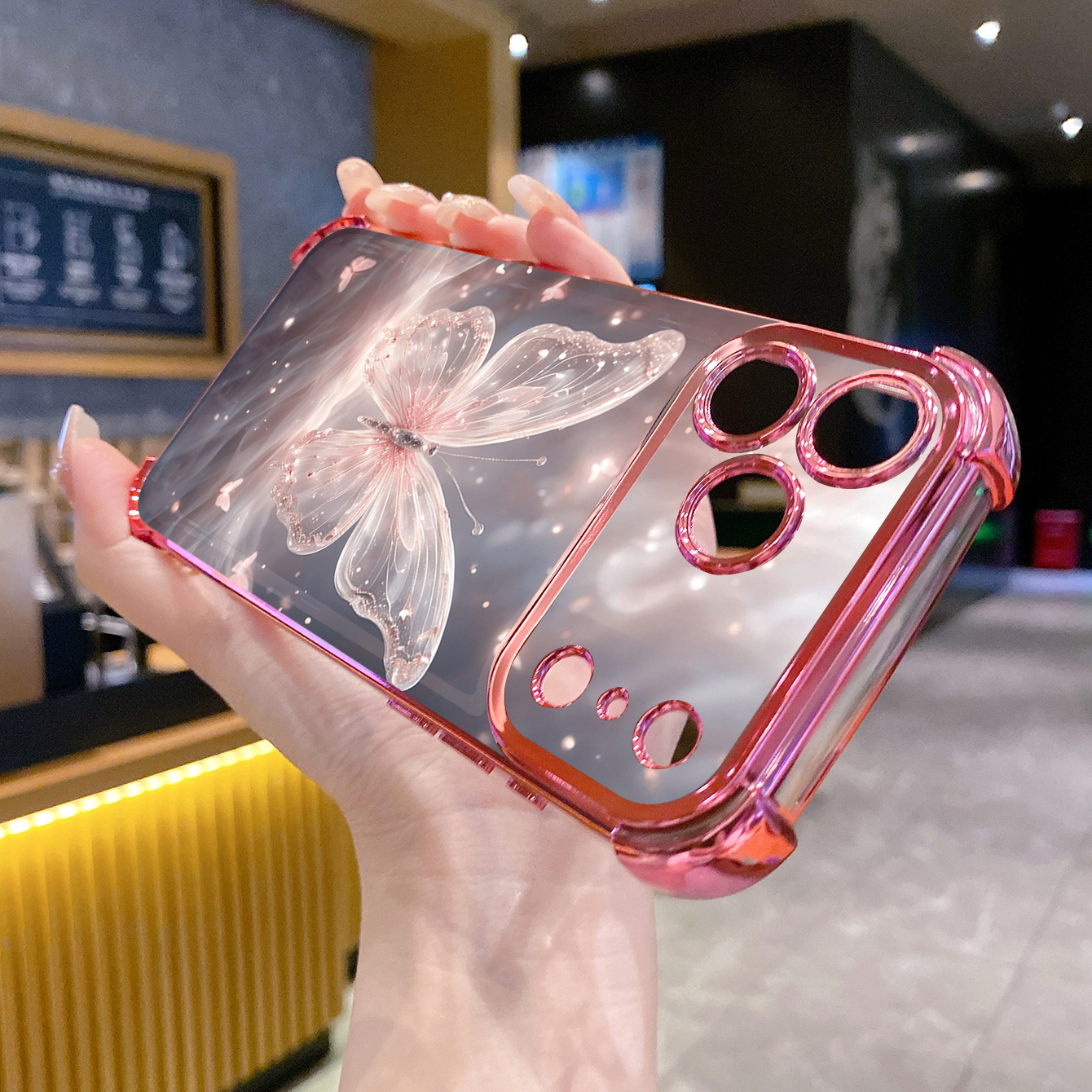 for iPhone 17 Pro Max 16 15 14 Plus Plating Phone Case Shockproof Cover Bling Butterfly Tree