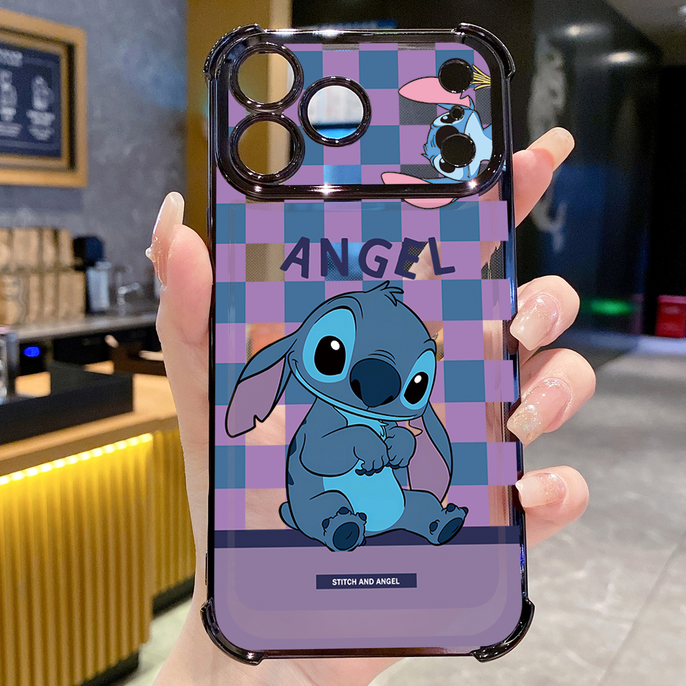 for iPhone 17 Pro Max 16 15 14 Plus Plating Phone Case Shockproof Cover Angel Stitch Cute Couple