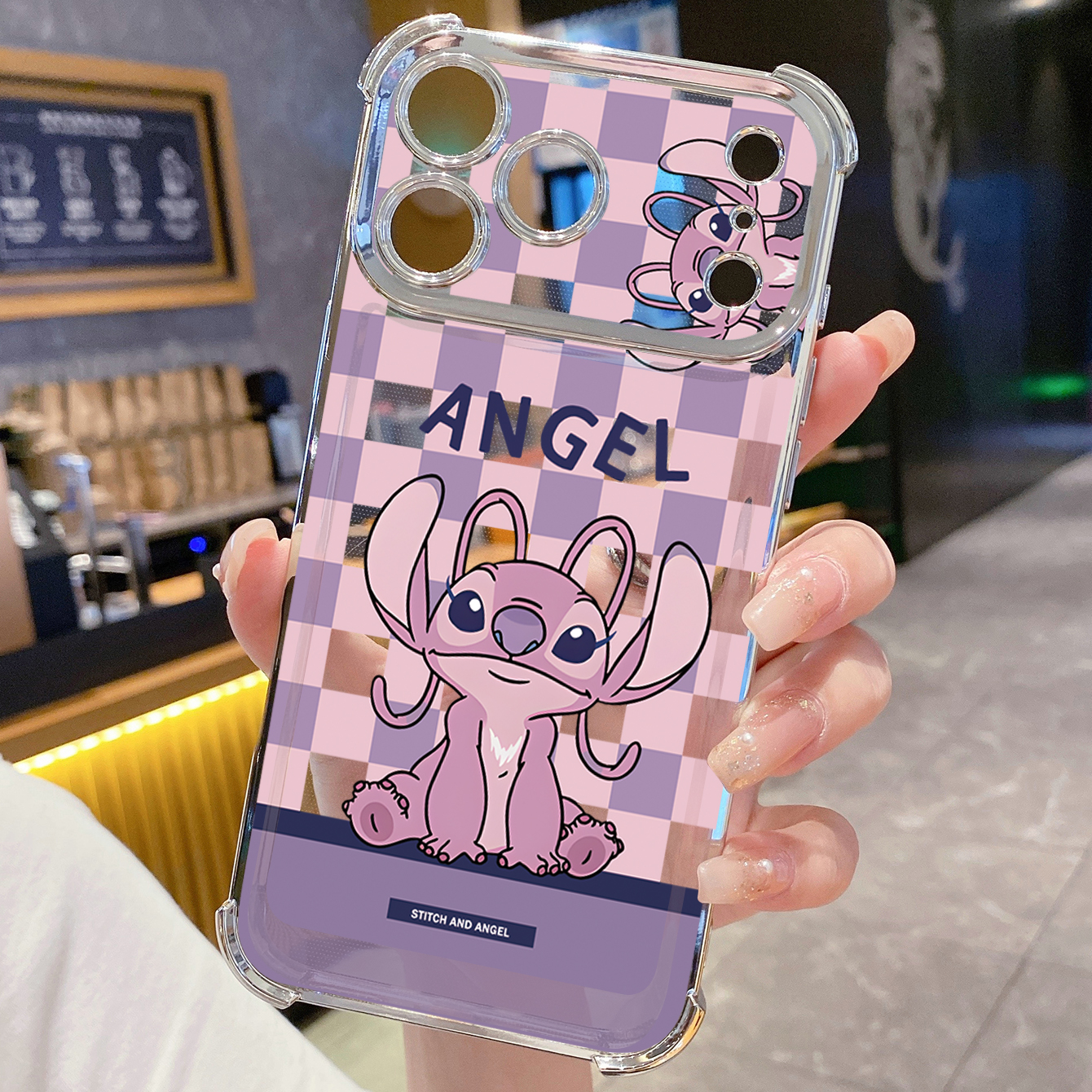 for iPhone 17 Pro Max 16 15 14 Plus Plating Phone Case Shockproof Cover Angel Stitch Cute Couple