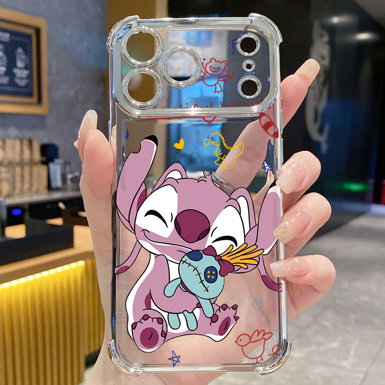 for iPhone 17 Pro Max 16 15 14 Plus Plating Phone Case Shockproof Cover Lovely Couple Stitch