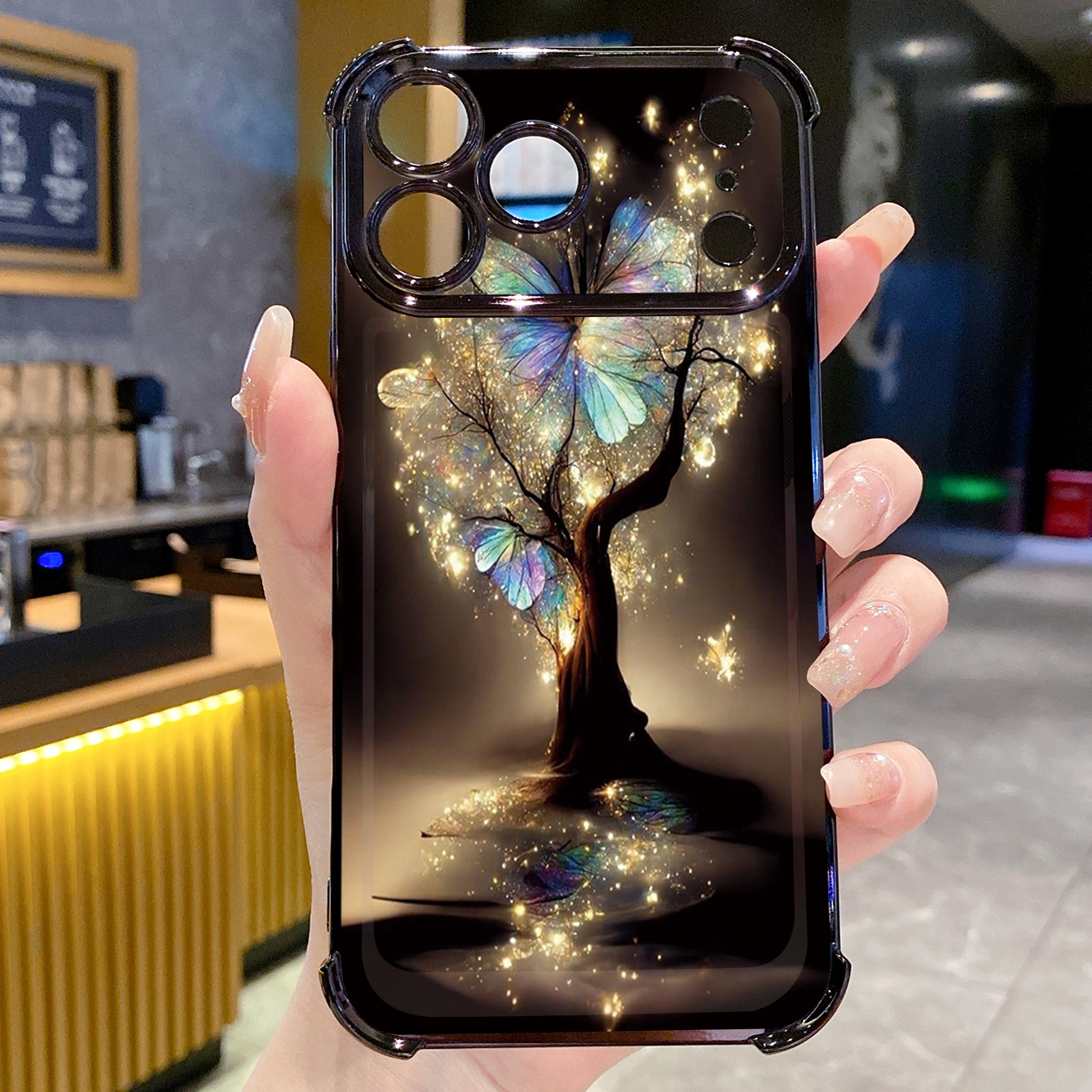 for iPhone 17 Pro Max 16 15 14 Plus Plating Phone Case Shockproof Cover Bling Butterfly Tree