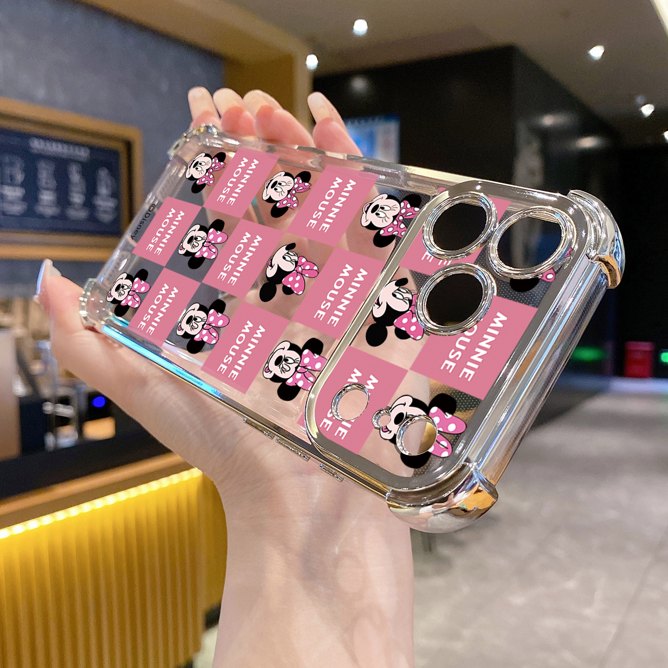 for iPhone 17 Pro Max 16 15 14 Plus Plating Phone Case Shockproof Cover Funny Face Mickey Minnie Plaid