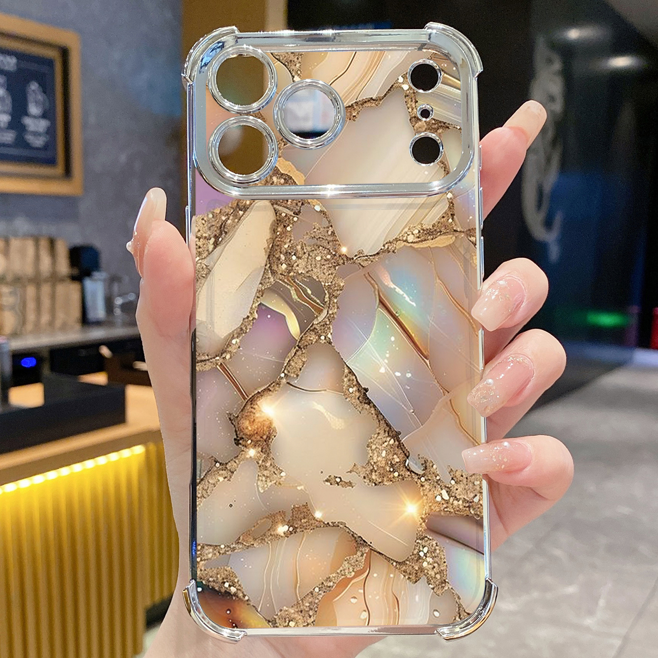 for iPhone 17 Pro Max 16 15 14 Plus Plating Phone Case Shockproof Cover Luxury Marble