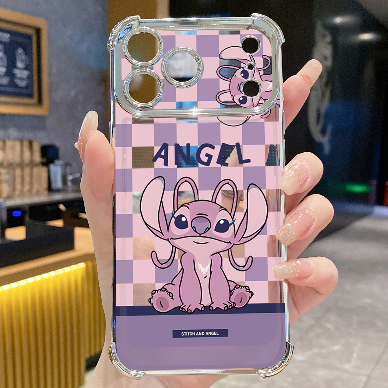 for iPhone 17 Pro Max 16 15 14 Plus Plating Phone Case Shockproof Cover Angel Stitch Cute Couple