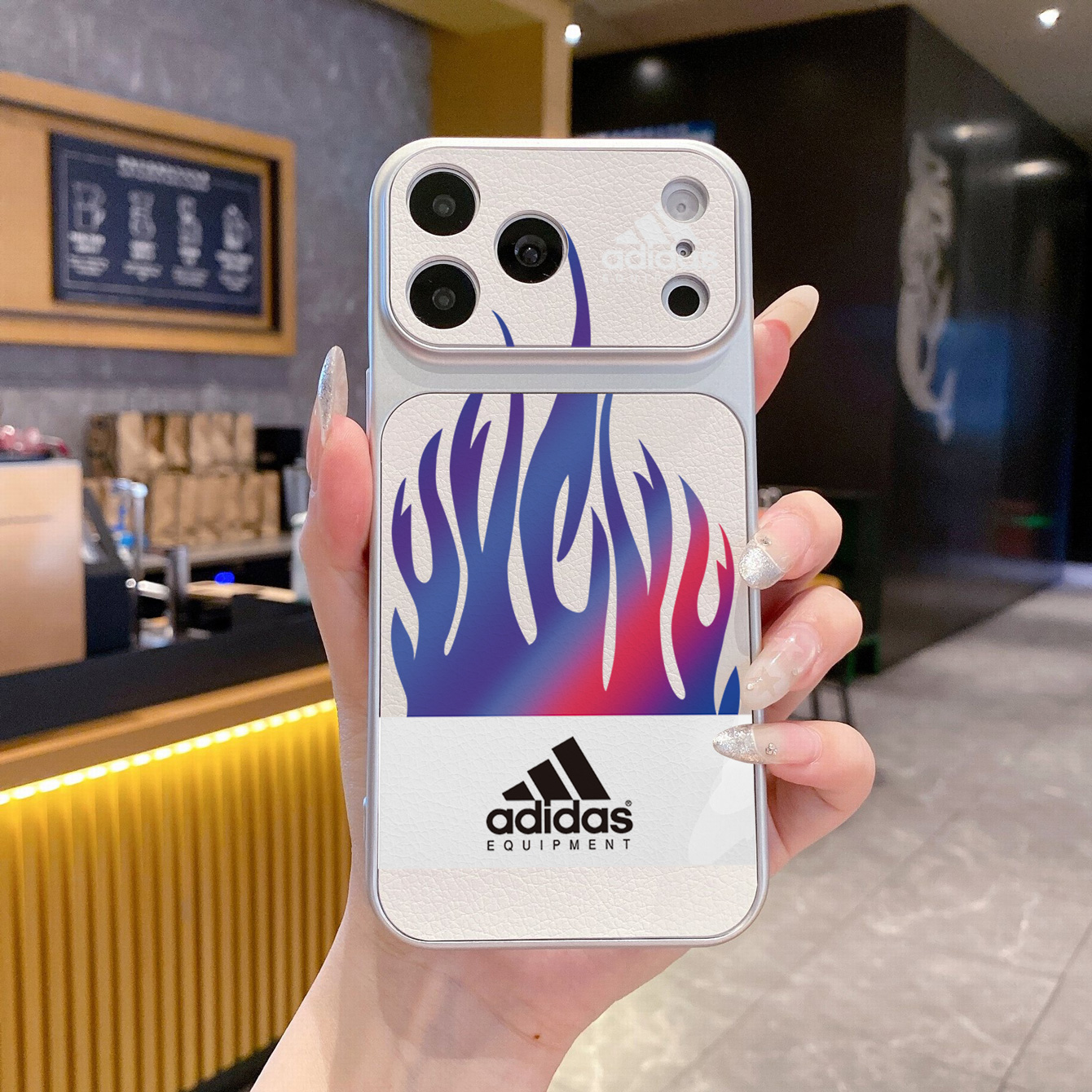 for iPhone 18 17 Pro Max 16 15 14 Plus Phone Case PU Leather Shockproof Cover Adidas Flame