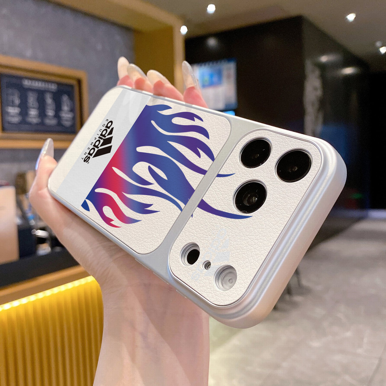 for iPhone 18 17 Pro Max 16 15 14 Plus Phone Case PU Leather Shockproof Cover Adidas Flame