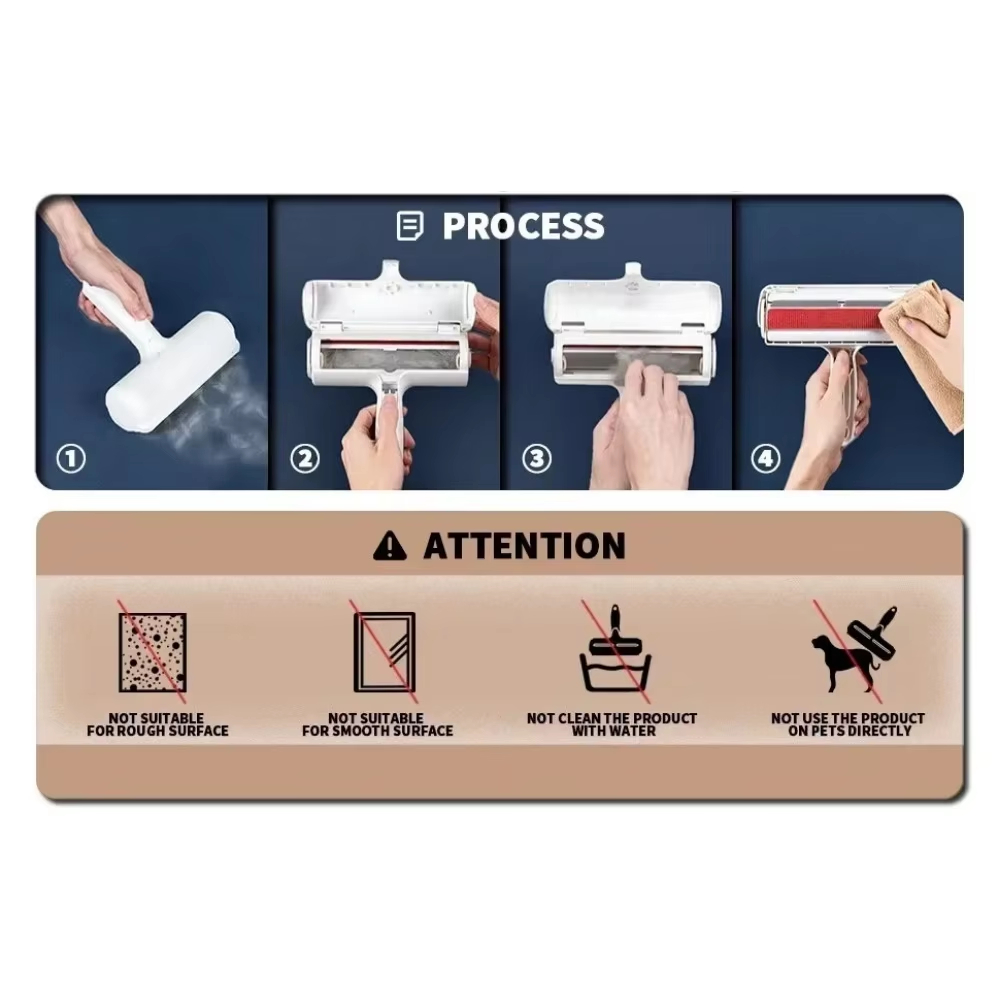 Portability Roller Pet Hair Remover 2-Way Reusable Lint Brush Plastics Furniture Dog and Cat Surface Hair Removal Tool