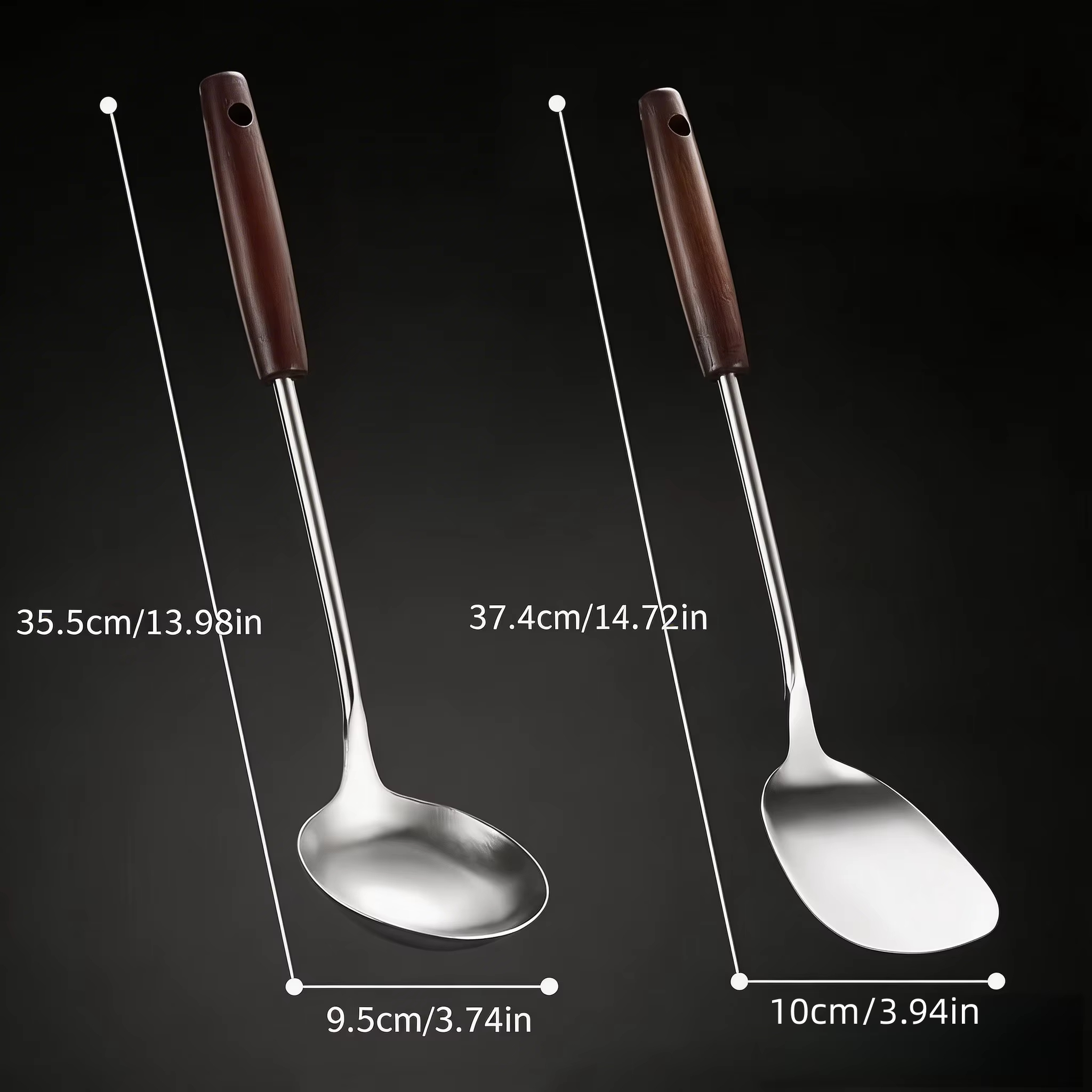 Pot Spatula + Pot Spoon Household Stainless Steel Cooking Set, Spatula and Soup Spoon with Wooden Handle, Anti-Scald, Durable, Extended Length