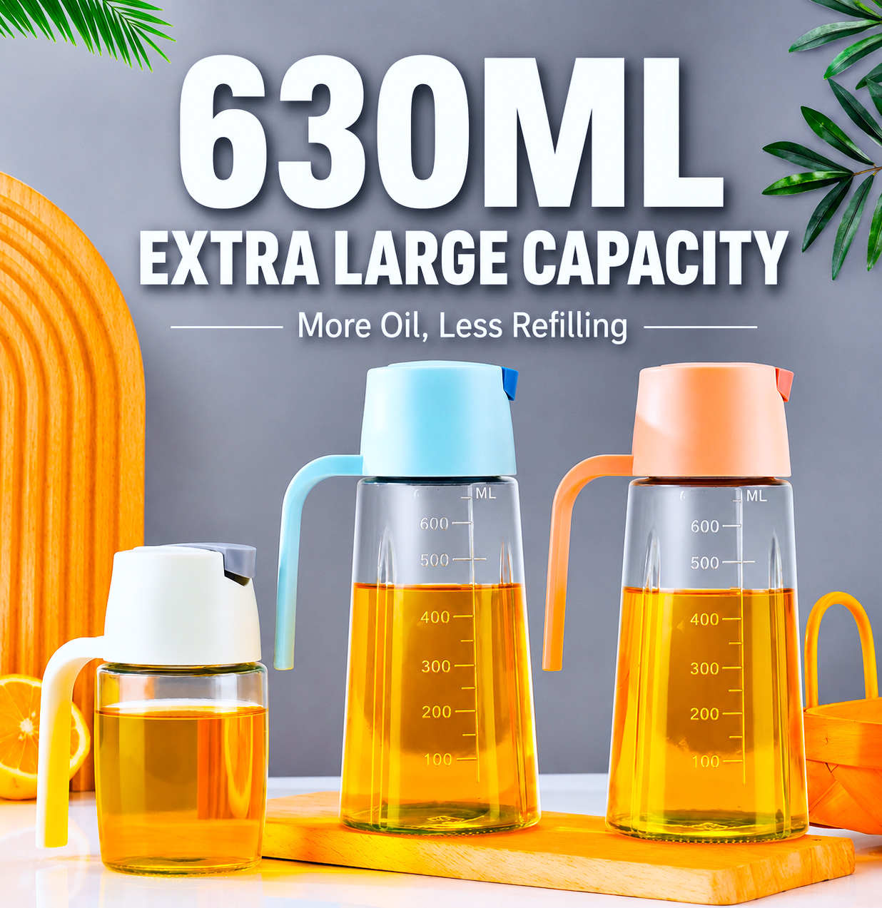 Oil Dispenser Autoflip Kitchen Oil Jar Bottle Glass 630ML Kitchen Utensils