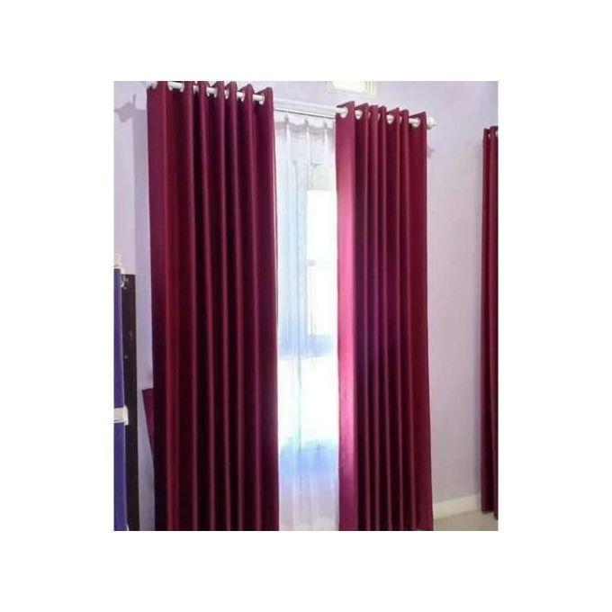4Pcs Heavy Blackout Curtains Set -CREAM & MAROON, Polyester, Grommet Top, 240cm Height