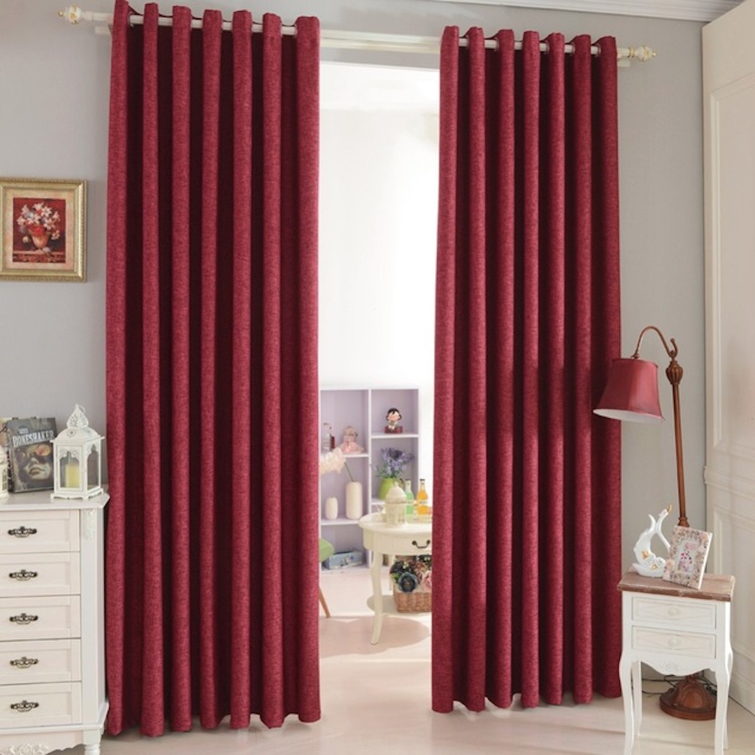 4Pcs Heavy Blackout Curtains Set -CREAM & MAROON, Polyester, Grommet Top, 240cm Height