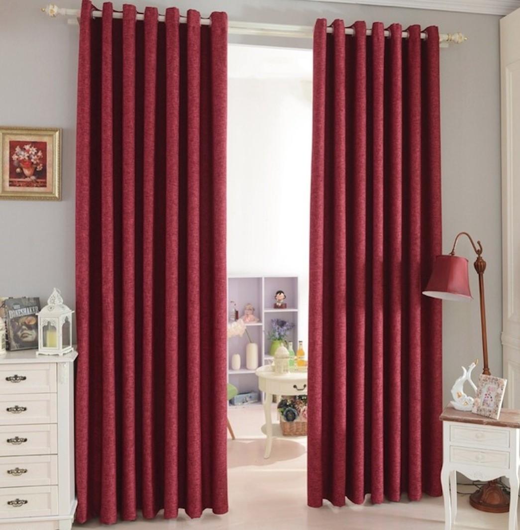 4Pcs Heavy Blackout Curtains Set -CREAM & MAROON, Polyester, Grommet Top, 240cm Height