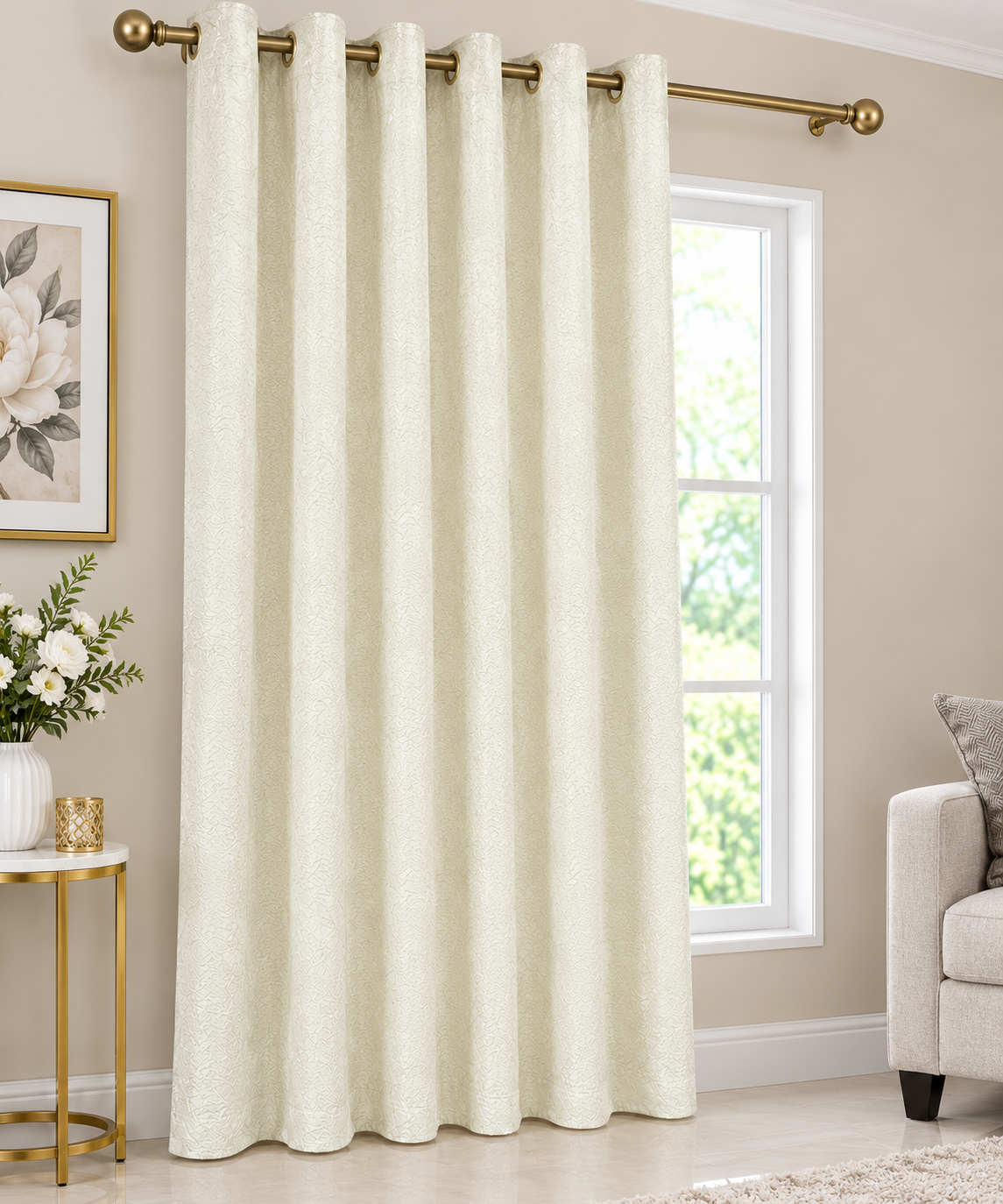 4Pcs Heavy Blackout Curtains Set -CREAM & MAROON, Polyester, Grommet Top, 240cm Height