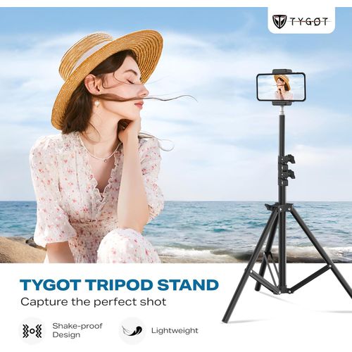 GeneAfrica Lightweight & Portable Portable 7 Feet (84 Inch) Long Tripod Stand with Adjustable Mobile Clip Holder for All Mobiles & Cameras (Black)
