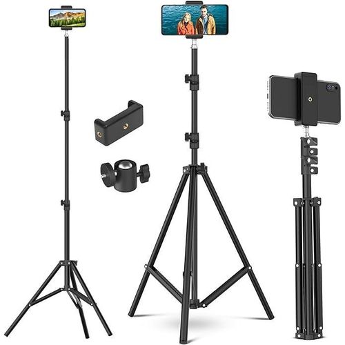 GeneAfrica Lightweight & Portable Portable 7 Feet (84 Inch) Long Tripod Stand with Adjustable Mobile Clip Holder for All Mobiles & Cameras (Black)