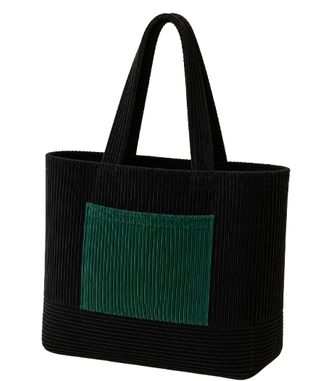 Corduroy Tote bag with side patch contrast pocket suitable for school, shopping, beach,