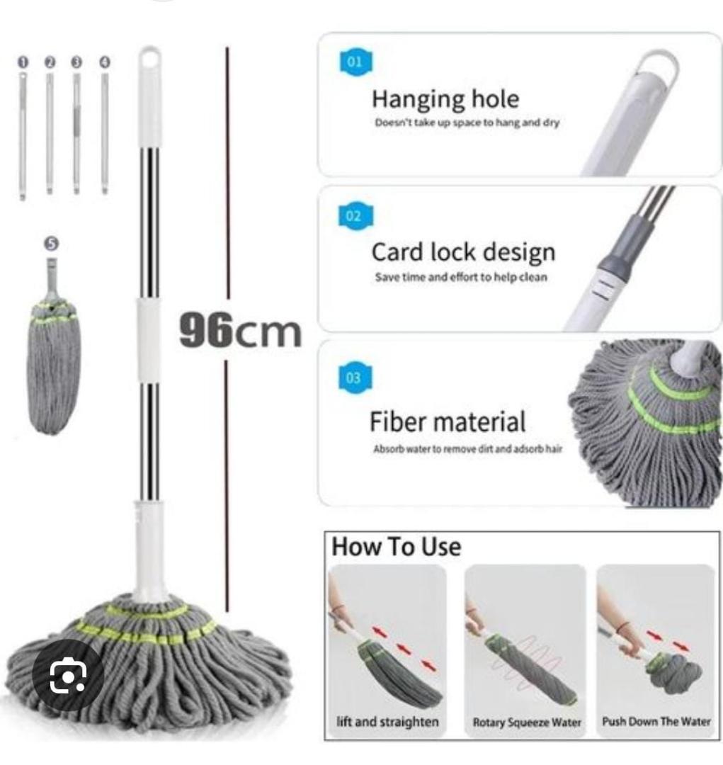 Self-Wringing Microfiber Twist Mop with Adjustable Telescopic Handle