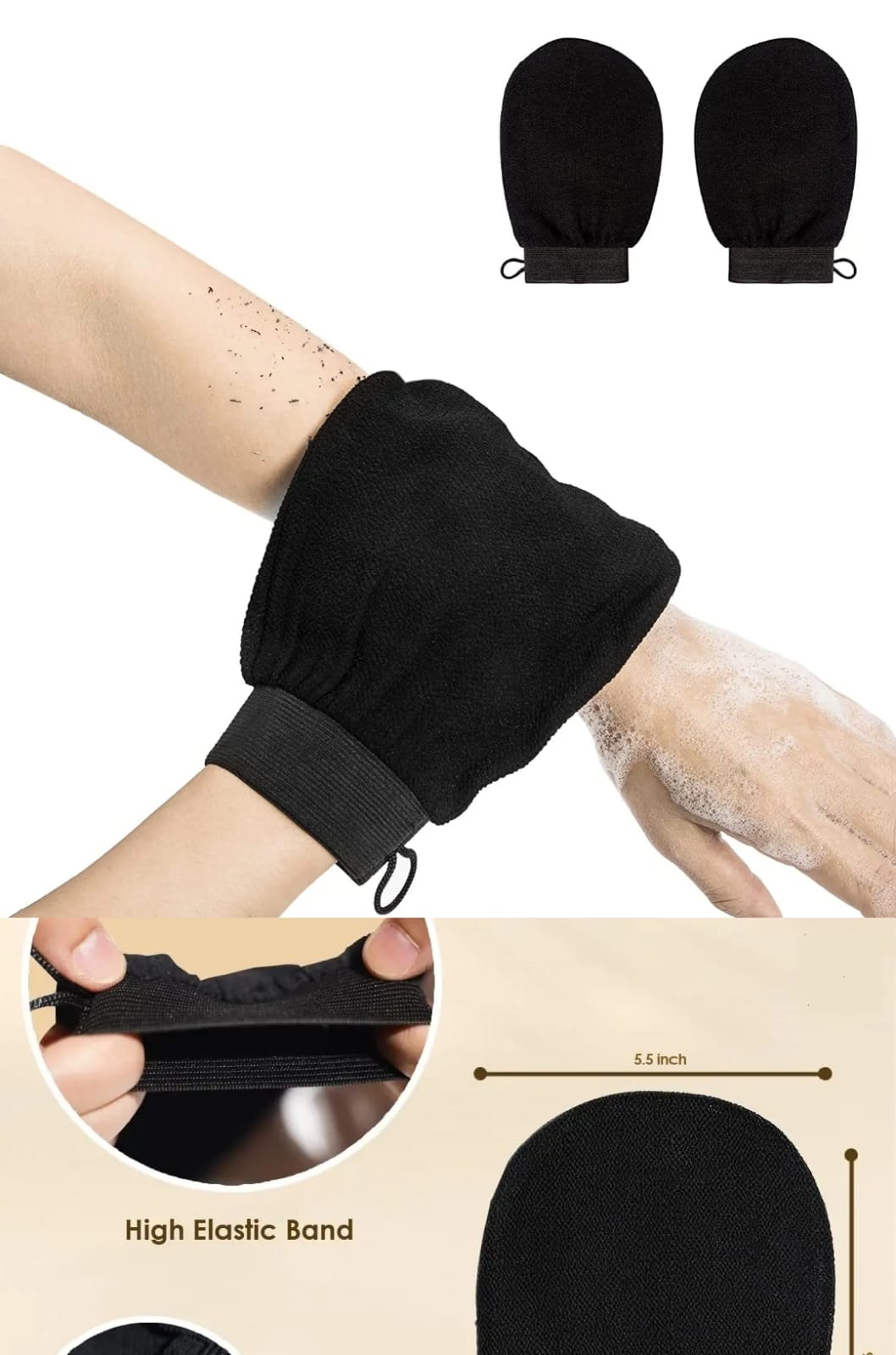 DOUBLE SIDED MORACCAN BATH BEAUTY GLOVE DEEP EXFOLIATING BODY SCRUB HELPS TO EXFOLIATE, UNCLOG PORES, EVEN SKIN TONE, STIMULATE BLOOD CIRCULATION SMOOTHEN AND SOFTEN SKIN REMOVE DEAD SKIN