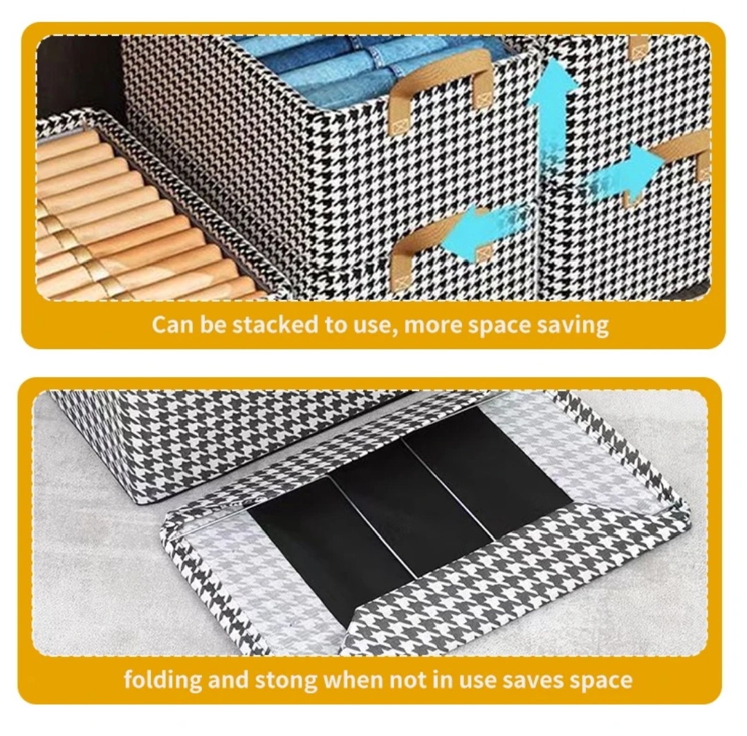 ONE LARGE CAPACITY 47X28X20CM CANVAS MATERIAL FOLDABLE STORAGE ORGANISER MOISTURE PROOF WITH HANDLE AND STEEL FRAME FOR SUPPORT NON WOOVEN FABRIC RECTANGULAR DESIGN
