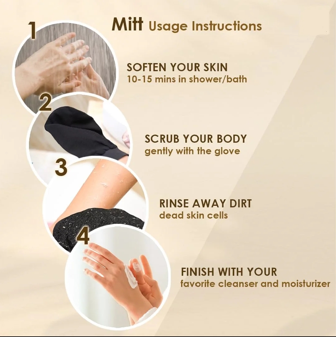 DOUBLE SIDED MORACCAN BATH BEAUTY GLOVE DEEP EXFOLIATING BODY SCRUB HELPS TO EXFOLIATE, UNCLOG PORES, EVEN SKIN TONE, STIMULATE BLOOD CIRCULATION SMOOTHEN AND SOFTEN SKIN REMOVE DEAD SKIN