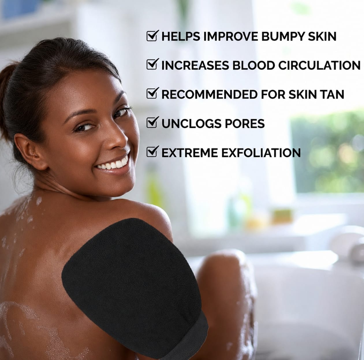 DOUBLE SIDED MORACCAN BATH BEAUTY GLOVE DEEP EXFOLIATING BODY SCRUB HELPS TO EXFOLIATE, UNCLOG PORES, EVEN SKIN TONE, STIMULATE BLOOD CIRCULATION SMOOTHEN AND SOFTEN SKIN REMOVE DEAD SKIN