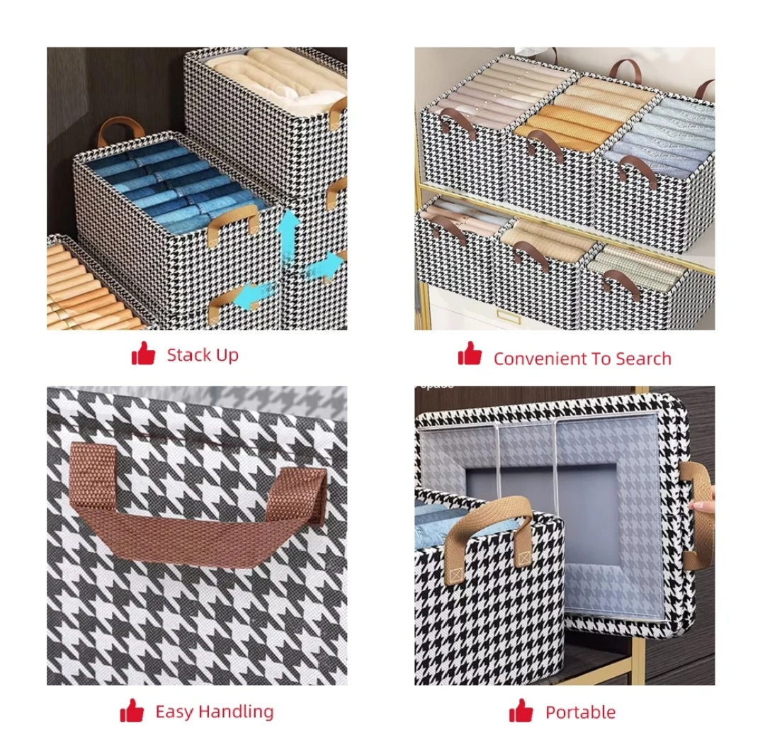 LARGE CAPACITY 47X28X20CM CANVAS MATERIAL FOLDABLE WITH STEEL FRAME FABRIC LAYERED CLOTHES STORAGE ORGANISER WARDROBE BASKET HOUSEHOLD CLOSET ORGANISER.