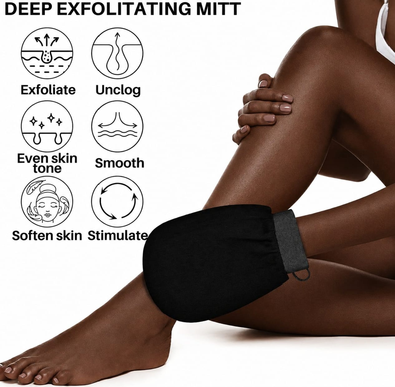 DOUBLE SIDED MORACCAN BATH BEAUTY GLOVE DEEP EXFOLIATING BODY SCRUB HELPS TO EXFOLIATE, UNCLOG PORES, EVEN SKIN TONE, STIMULATE BLOOD CIRCULATION SMOOTHEN AND SOFTEN SKIN REMOVE DEAD SKIN
