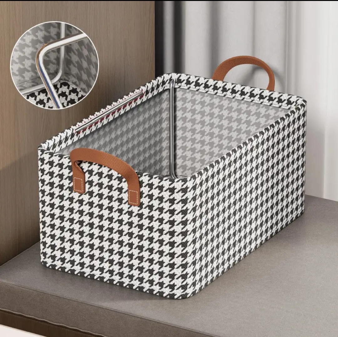 LARGE CAPACITY 47X28X20CM CANVAS MATERIAL FOLDABLE WITH STEEL FRAME FABRIC LAYERED CLOTHES STORAGE ORGANISER WARDROBE BASKET HOUSEHOLD CLOSET ORGANISER.