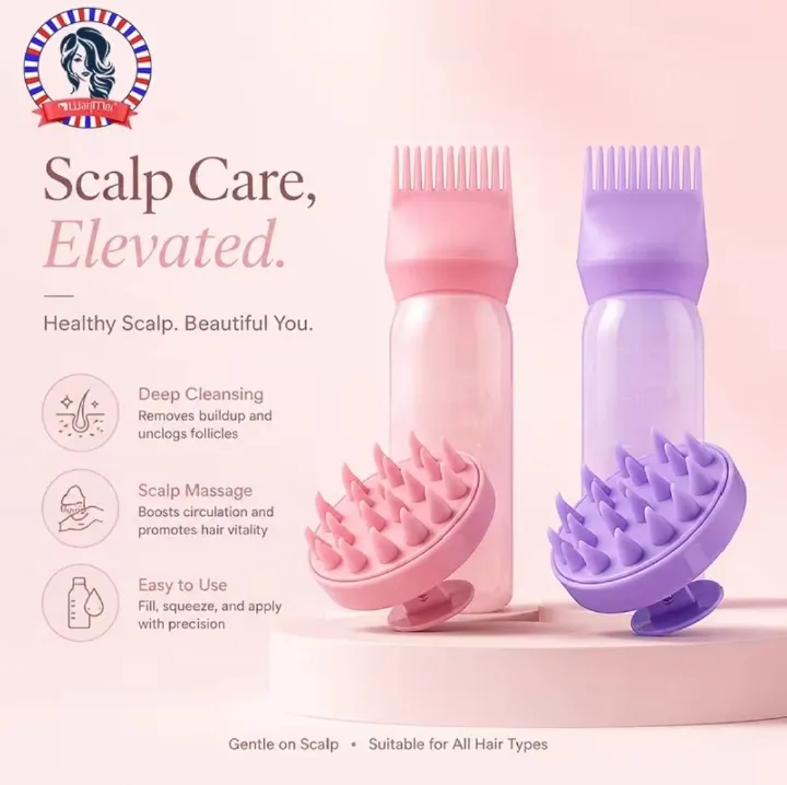 2 PC SET ROOT COMB APPLICATOR BOTTLE PLUS A SCALP AND HAIR MASSAGER SHAMPOO BRUSH FOR HOME AMD SALON USE