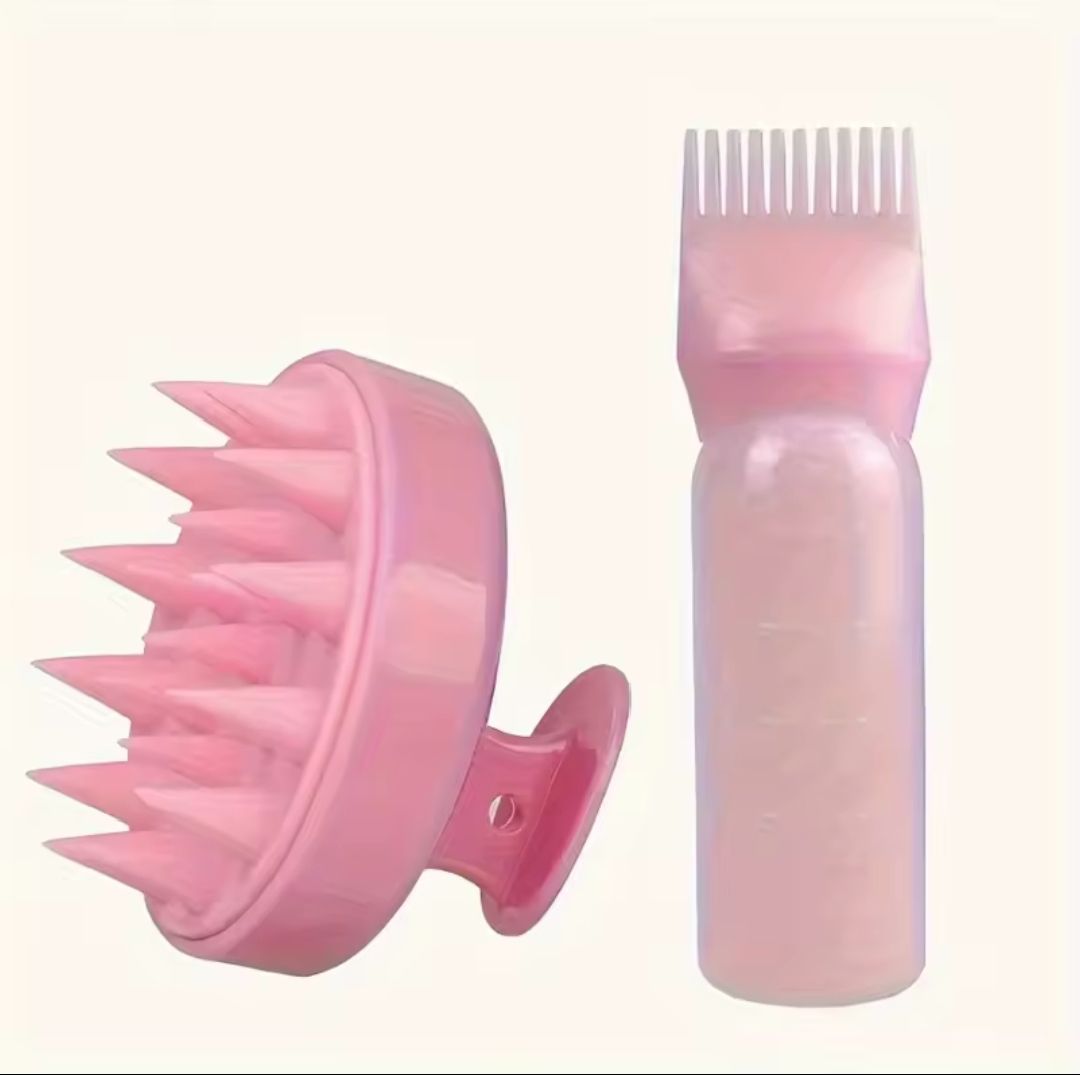 2 PC SET ROOT COMB APPLICATOR BOTTLE PLUS A SCALP AND HAIR MASSAGER SHAMPOO BRUSH FOR HOME AMD SALON USE