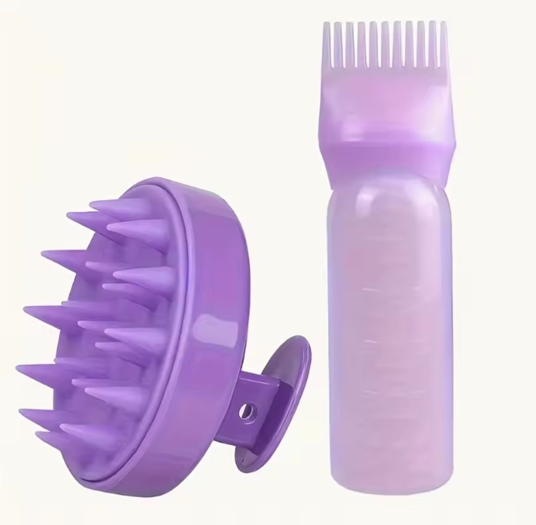 2 PC SET ROOT COMB APPLICATOR BOTTLE PLUS A SCALP AND HAIR MASSAGER SHAMPOO BRUSH FOR HOME AMD SALON USE