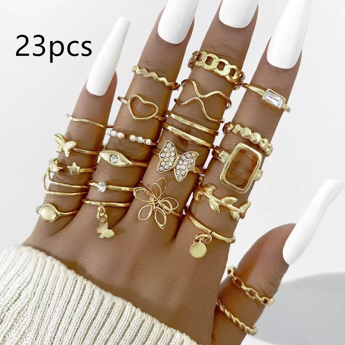 22 23 18 24  PCS /women rings   Butterfly Rings Opening Multioint Rings Set Love Rings Female High Quality Accessories Women's Jewelry Set Used For Shooting Props Or Daily Wear