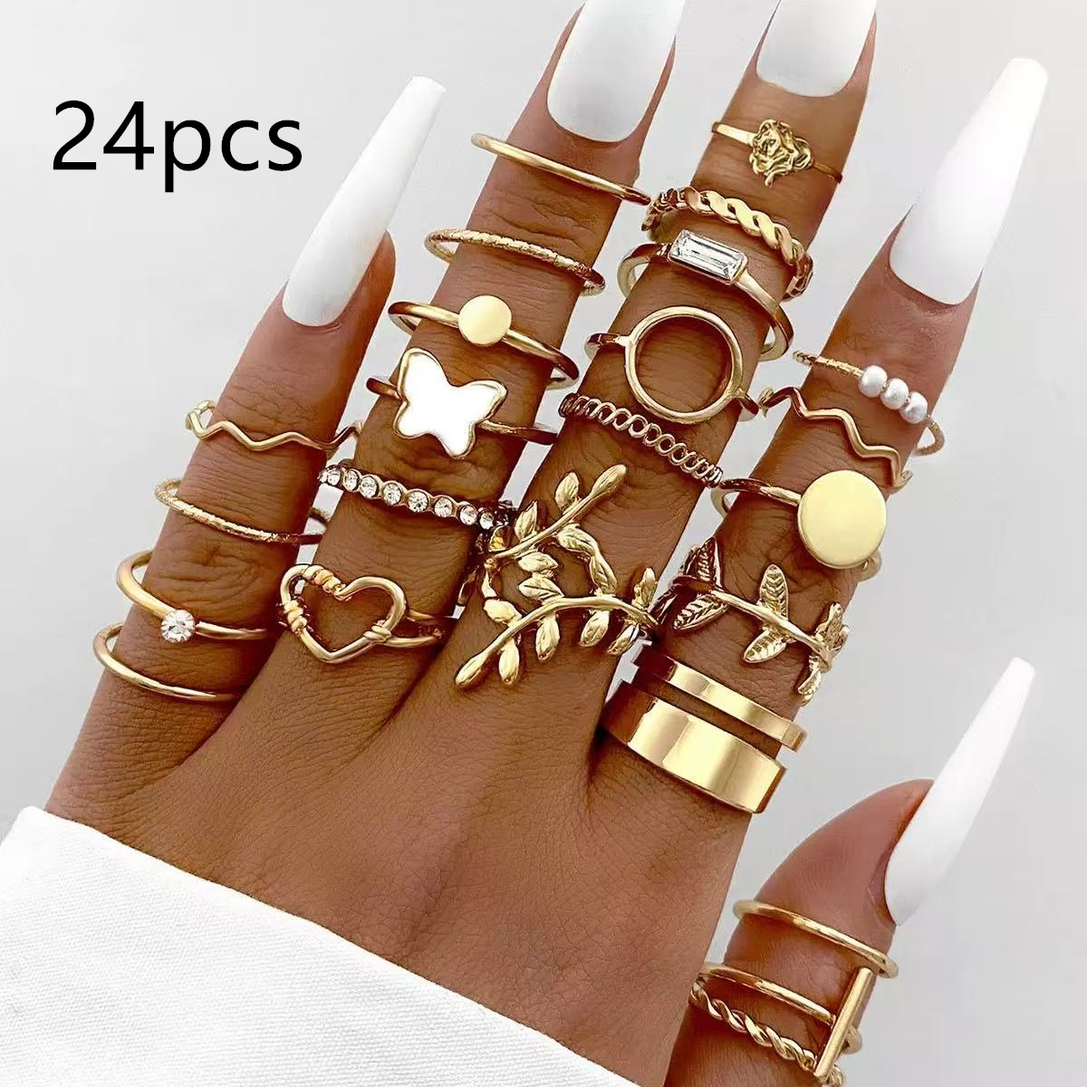 22 23 18 24  PCS /women rings   Butterfly Rings Opening Multioint Rings Set Love Rings Female High Quality Accessories Women's Jewelry Set Used For Shooting Props Or Daily Wear